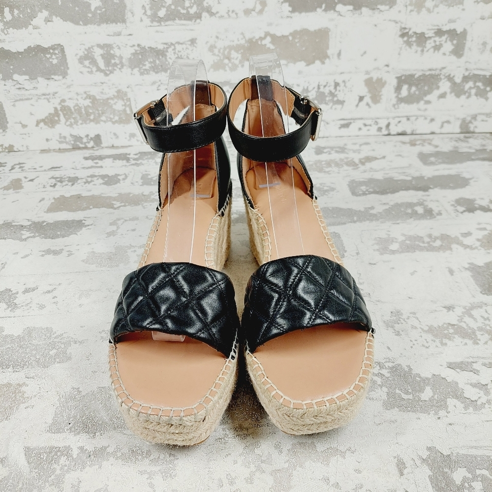 NEW Nordstrom Carmen Black Leather Slip On Buckle Ankle Strap Wedge Sandals E936 - Picture 3 of 12